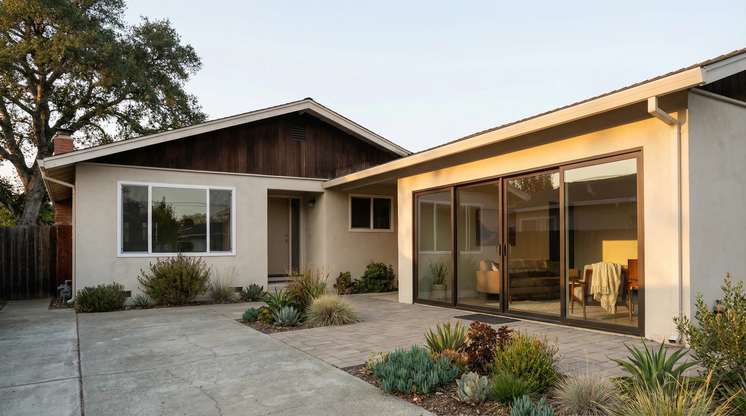 Bay Area ranch garage conversion — after transformation with updated facade by Inspired Builders