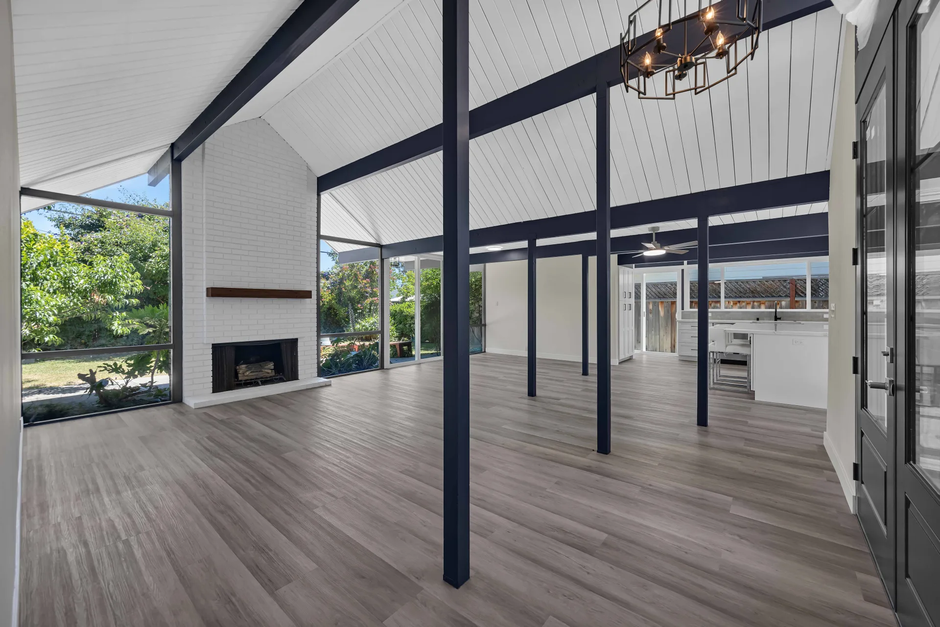 Sunnyvale whole-home remodel vaulted living room and kitchen by Inspired Builders